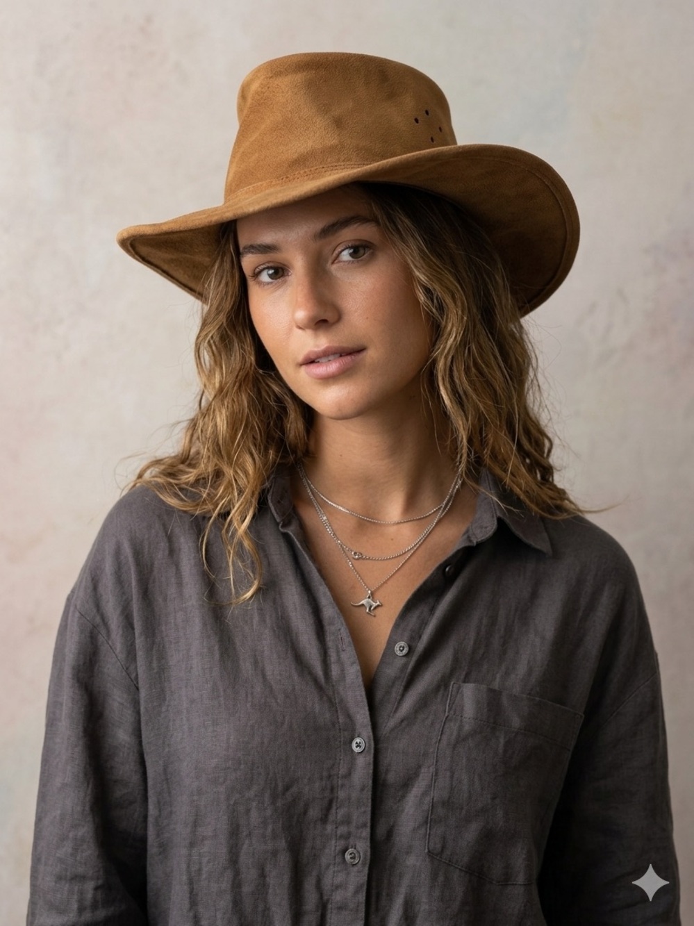 Vintage Walkabout Hats Australian Real Suede Leather Outback Hat - Size M As Is